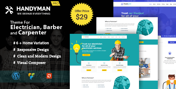 Handyman 1.3.1 – WordPress Theme for Electrician, Barber, Carpenter Services