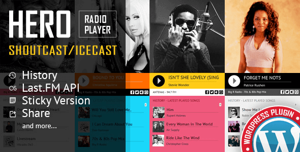 Hero 4.5 – Shoutcast and Icecast Radio Player With History WordPress Plugin