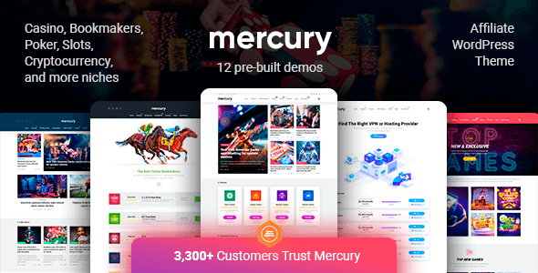 Mercury 3.9.3 NULLED – Gambling & Casino Affiliate WordPress Theme. News & Reviews
